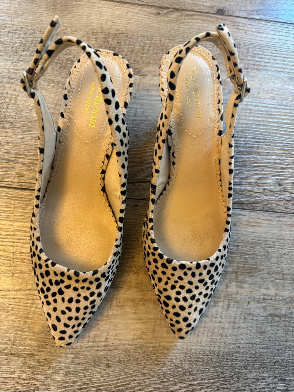 Isaac Mizrahi Cream and Black Polka Dot Pointed Slingbacks - Picture 5 of 6